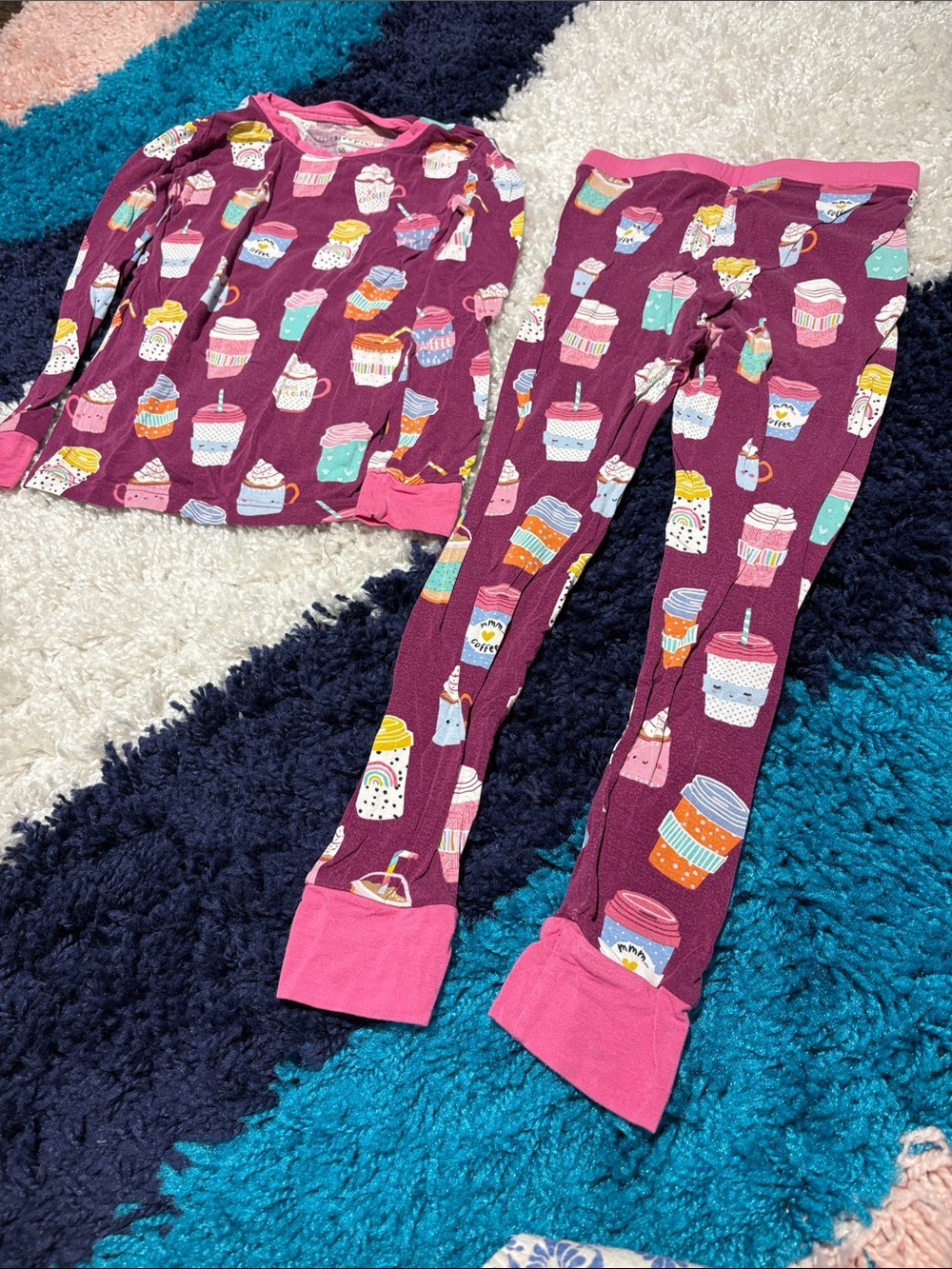 Kids' Cupcake & Drink Print Pajama Set - Berry with Pink Trim